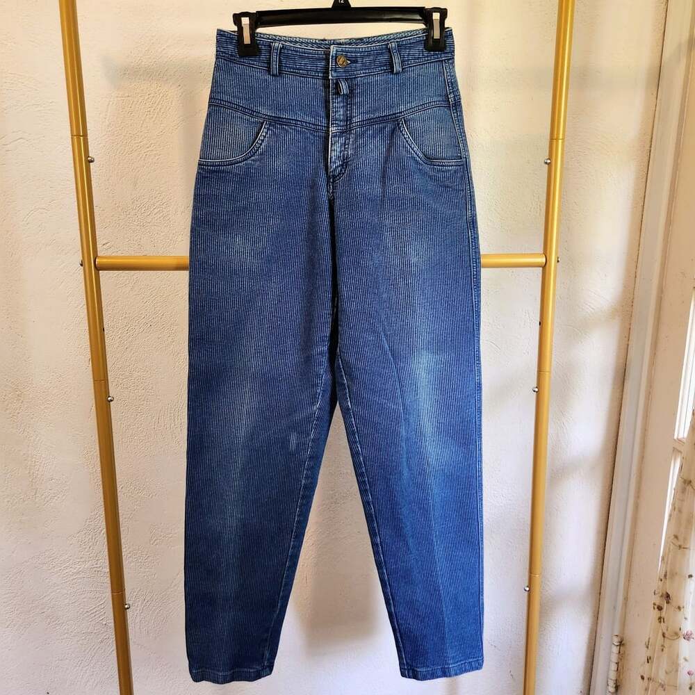 Vintage Liz Claiborne 80s Striped High Waist Denim Pants Blue